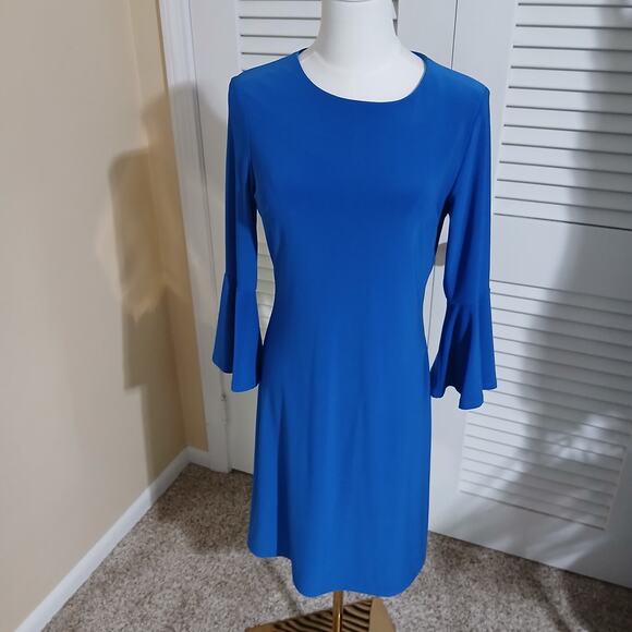 Tommy HIlfiger SZ 2 Royal Blue Long-bell-sleeved Knee-Length Hidden Zipper Dress - Picture 1 of 11